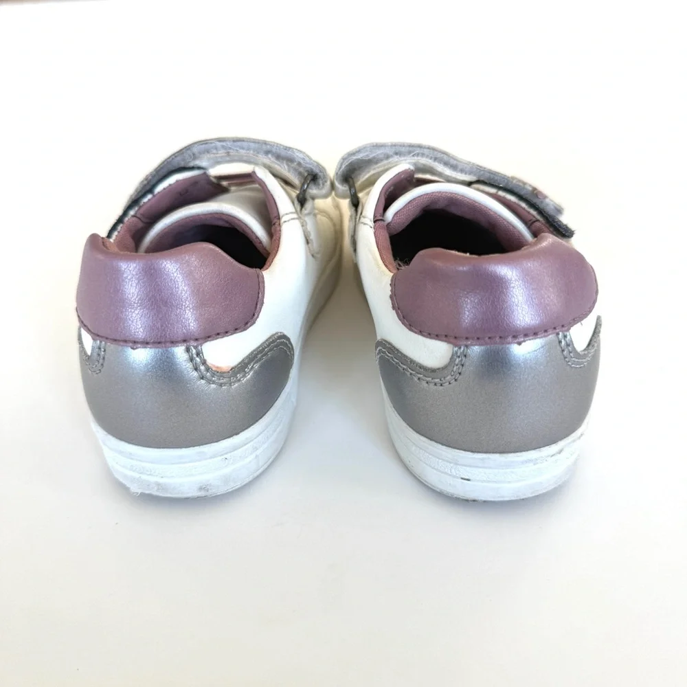 Geox DJ Rock Low Top Sneakers White Pink Metallic Star Girls Size 9 Shoes